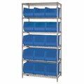 Bsc Preferred 36 x 18 x 74'' - 6 Shelf Wire Shelving Unit with 15 Blue Bins WSBQ260B